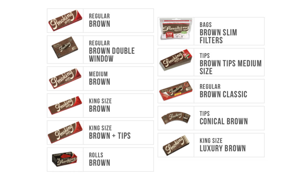 The differents Smoking Brown Rolling Paper and products.