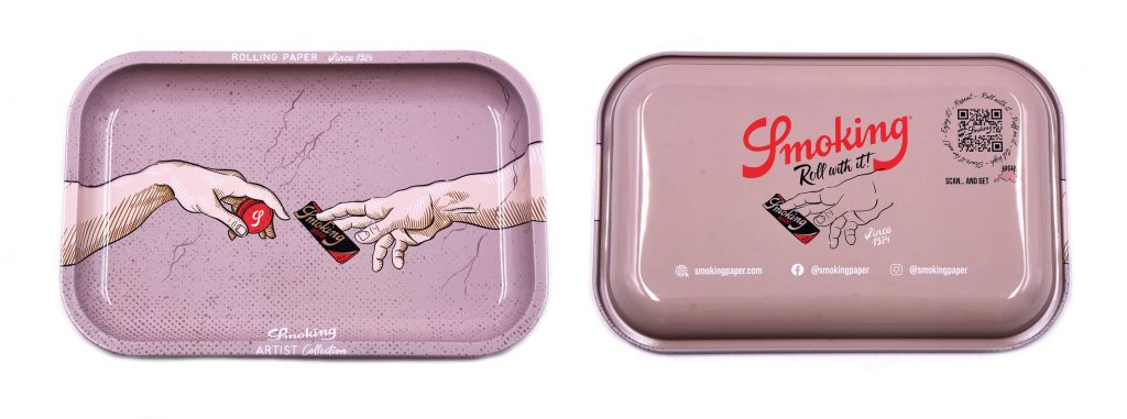 Our cool rolling trays: this design is inspired by the painting The Creation of man, by Michelangelo.
