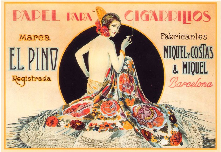 Papeles Smoking®: cartel publicitario de una de las primeras marcas: El Pino.