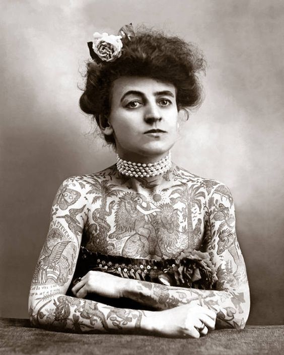 American traditional tattoos: Maude Wagner was tattoed by her husband Gus.