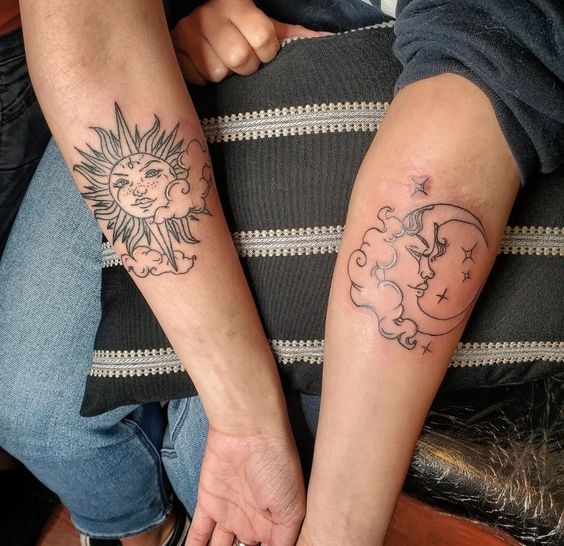moon and sun bestfriend tattoos design idea