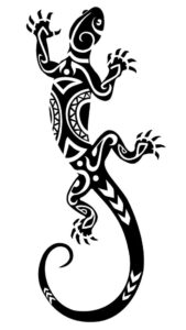Diseño de tatuaje rapa nui de un lagarto